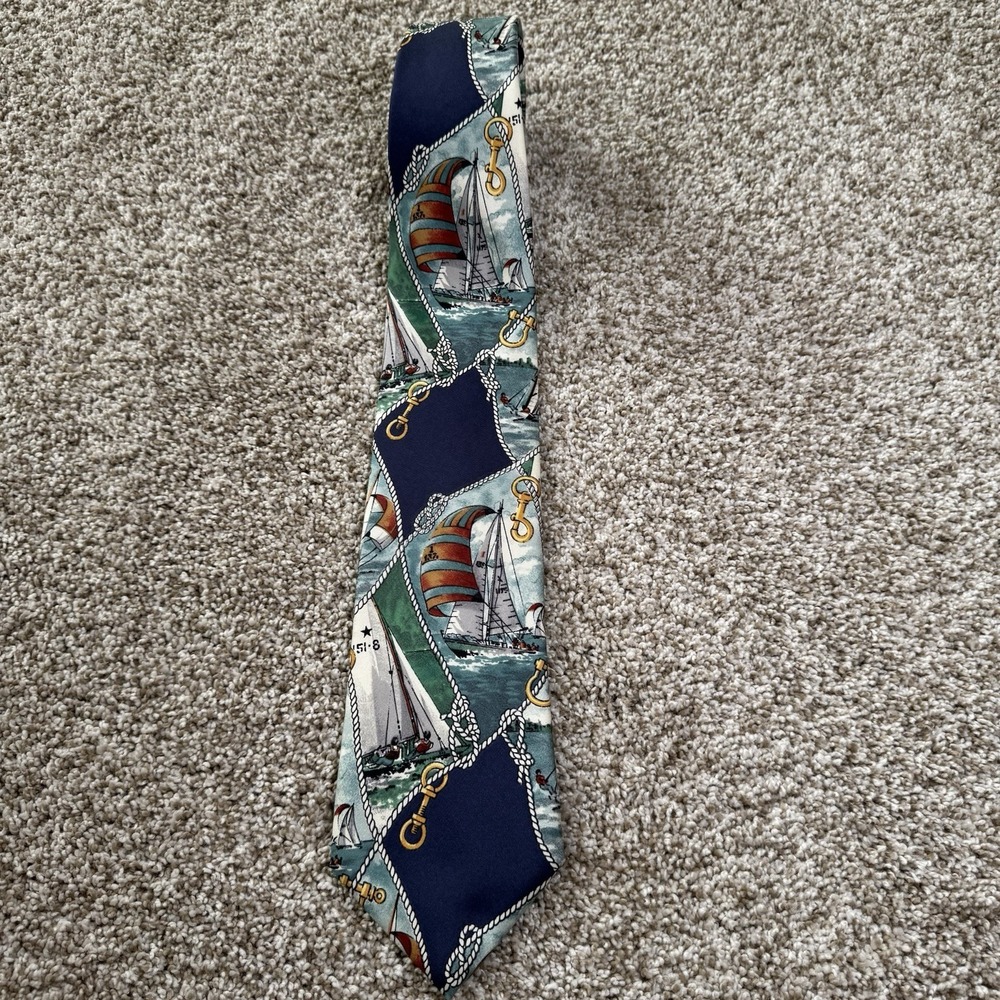 Lands End Silk Nautical Sailing Rope‎ Sail Race Neck Tie Sewn In USA